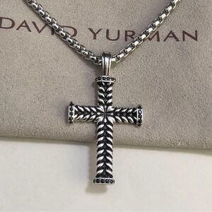 David Yurman Silver cross necklace with diamonds